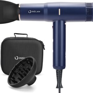 Hair Dryer, IG INGLAM 1875W Ionic Blow Dryer with Diffuser, 110, 000 RPM High-Speed Brushless Motor for Fast Drying, 3 Heat Settings & 3 Speed & Cold Settings, Low Noise