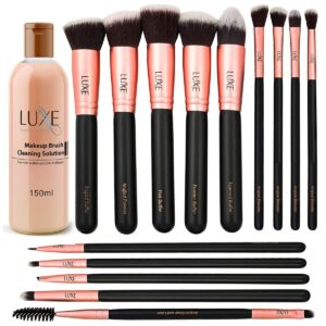 Premium Makeup Brushes Set for Face and Eye - Synthetic Brushes for Foundation, Powder, Blush, Eyeshadow - Brush Cleaning Solution Included - Perfect Make Up Brushes Kit, Beauty Brush Set (14pc)