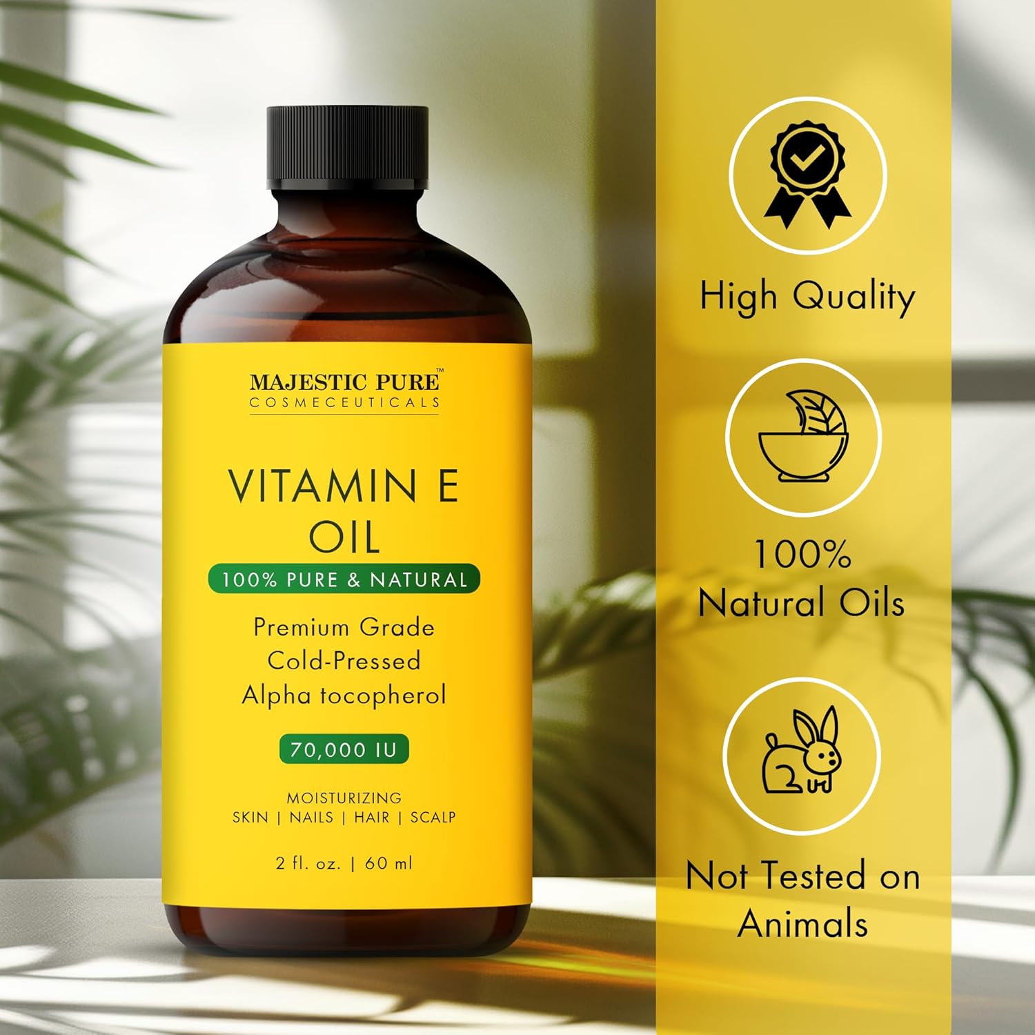 Majestic Pure Vitamin E Oil - 100% Pure & Natural | Premium Grade, Cold-Pressed and Tocopherol to Repair Dry, Damaged Skin | Moisturizing Skin, Hair and Scalp 2 Fl Oz - Image 4