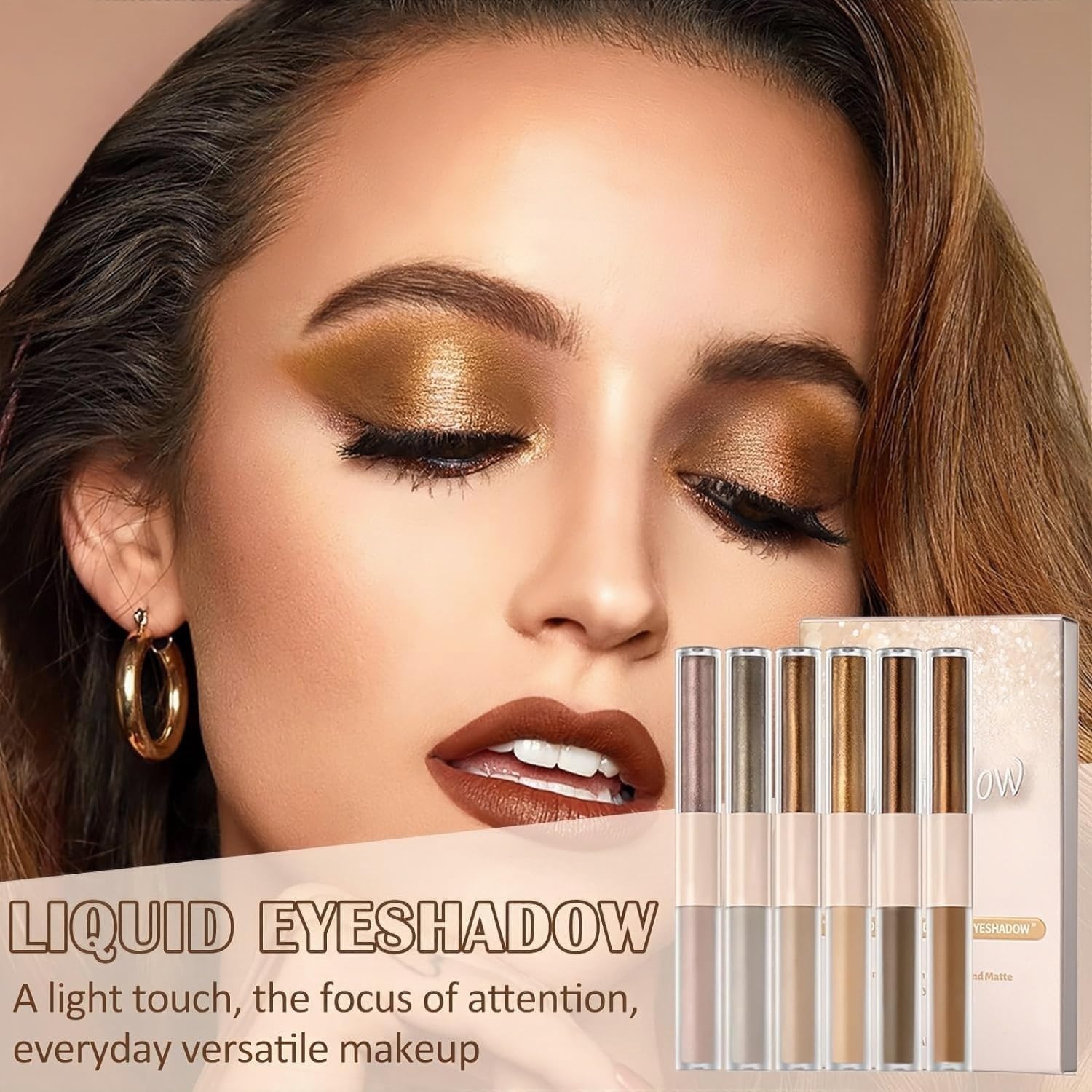 Dual Ended Liquid Eyeshadow 6 Color Neutral Naked Glitter and Matte Waterproof Long Lasting Smooth Creamy Eyeshadow Set (6 Colors Set 1) - Image 8