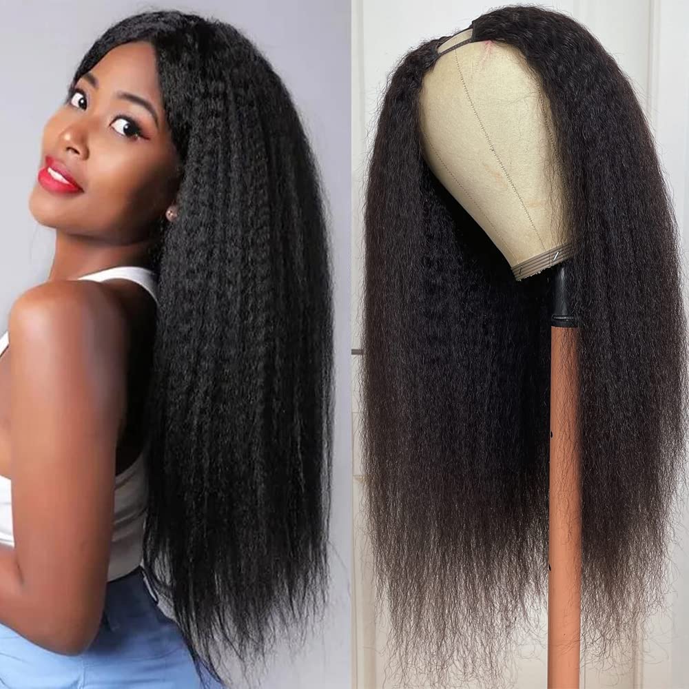 UNICE Kinky Straight V Part Wigs Human Hair for Women Glueless Upgrade U Part Wigs Machine Made Clips in V Part Wig Leave Out Real Scalp Beginner Friendly Natural Color 150% Density 16Inch - Image 2