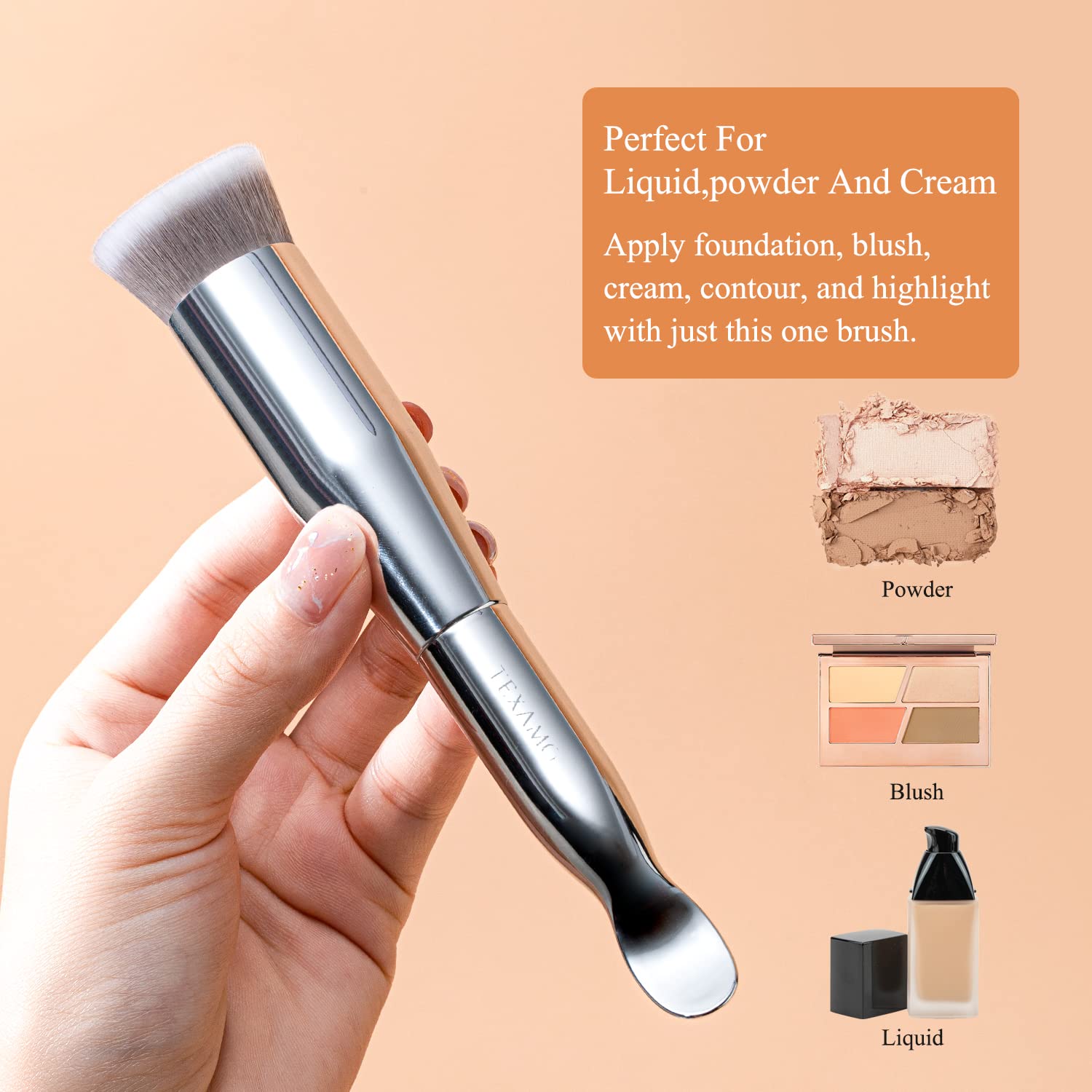 Flat Top Kabuki Foundation Brush TEXAMO Spoon Dual-ended Angled Foundation Makeup Brush Concealer Brush Premium Face Brush, Blending Powder Cream Buffing Stippling - Image 3
