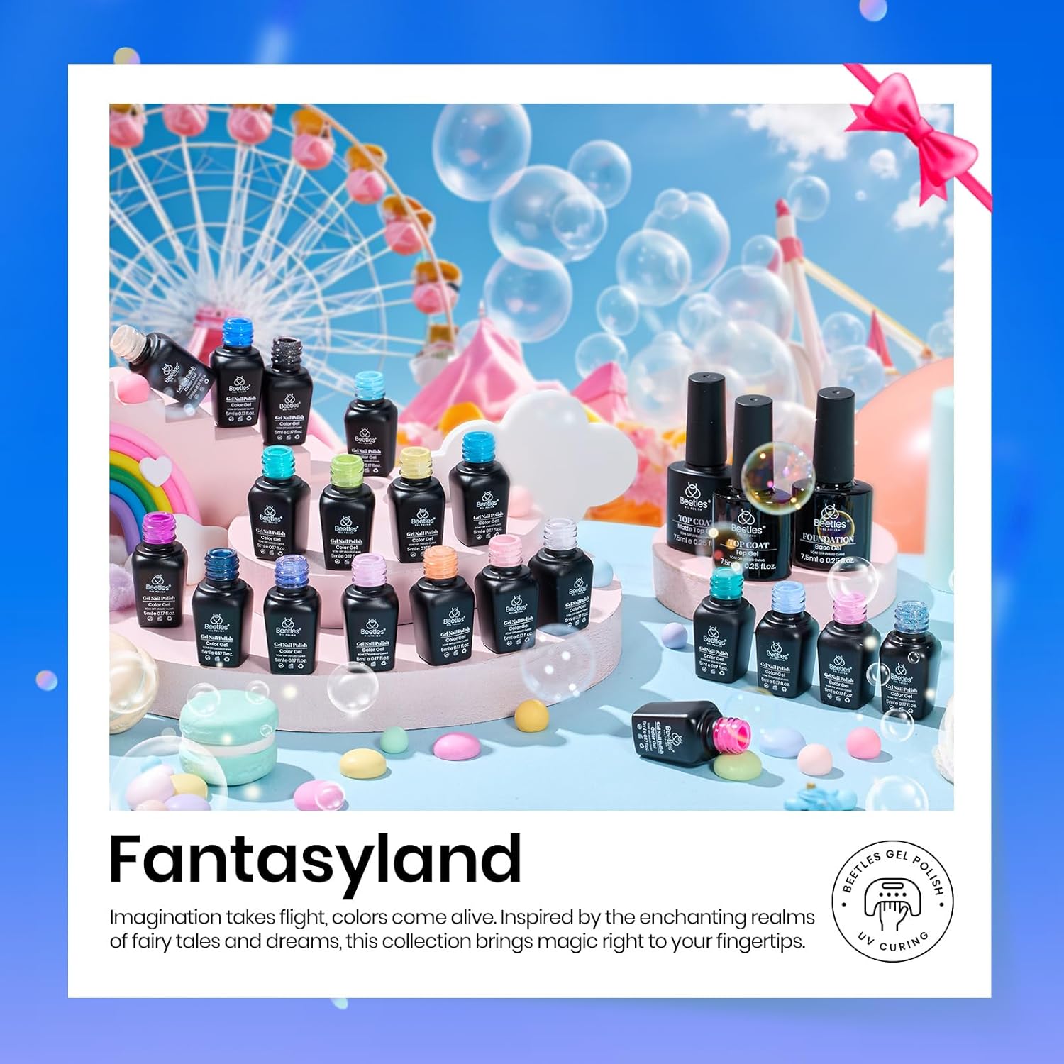 Beetles Gel Nail Polish Set- 23Pcs Summer Color Gel Polish with Base Gel Top Coat Bright Colors, Gel Polish Kit Blue Pink Purple Orange Green Glitter Soak Off Uv Led Trendy Rainbow Nail Art - Image 3