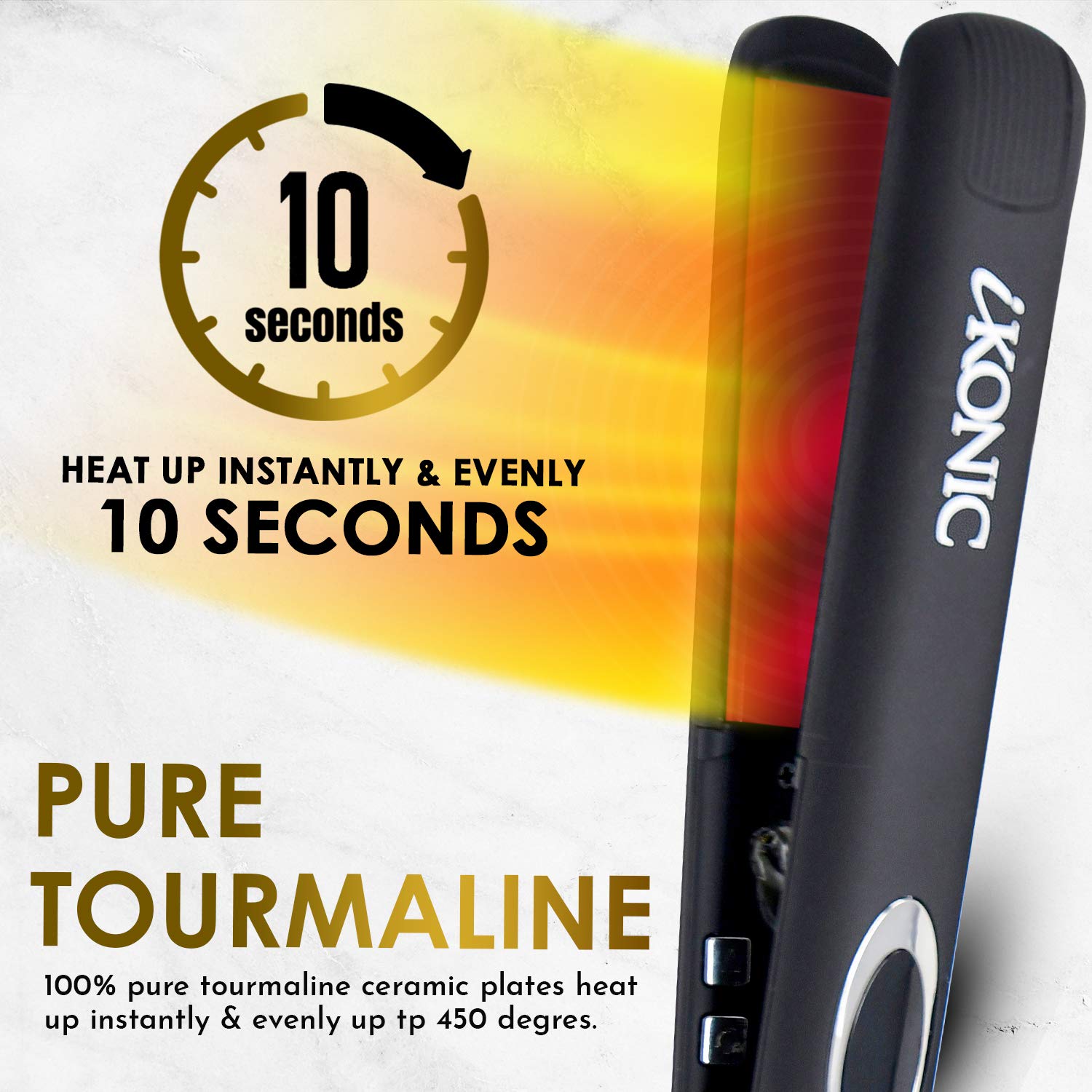 IKONIC 100% Pure Ceramic Hair Straightener & Flat Iron – 1” Floating Curved Plates, Fast Heating, Anti-Static Infrared Hair Iron – Frizz-Free, Sleek Hair Styling Tool for Women & Professionals - Black - Image 6