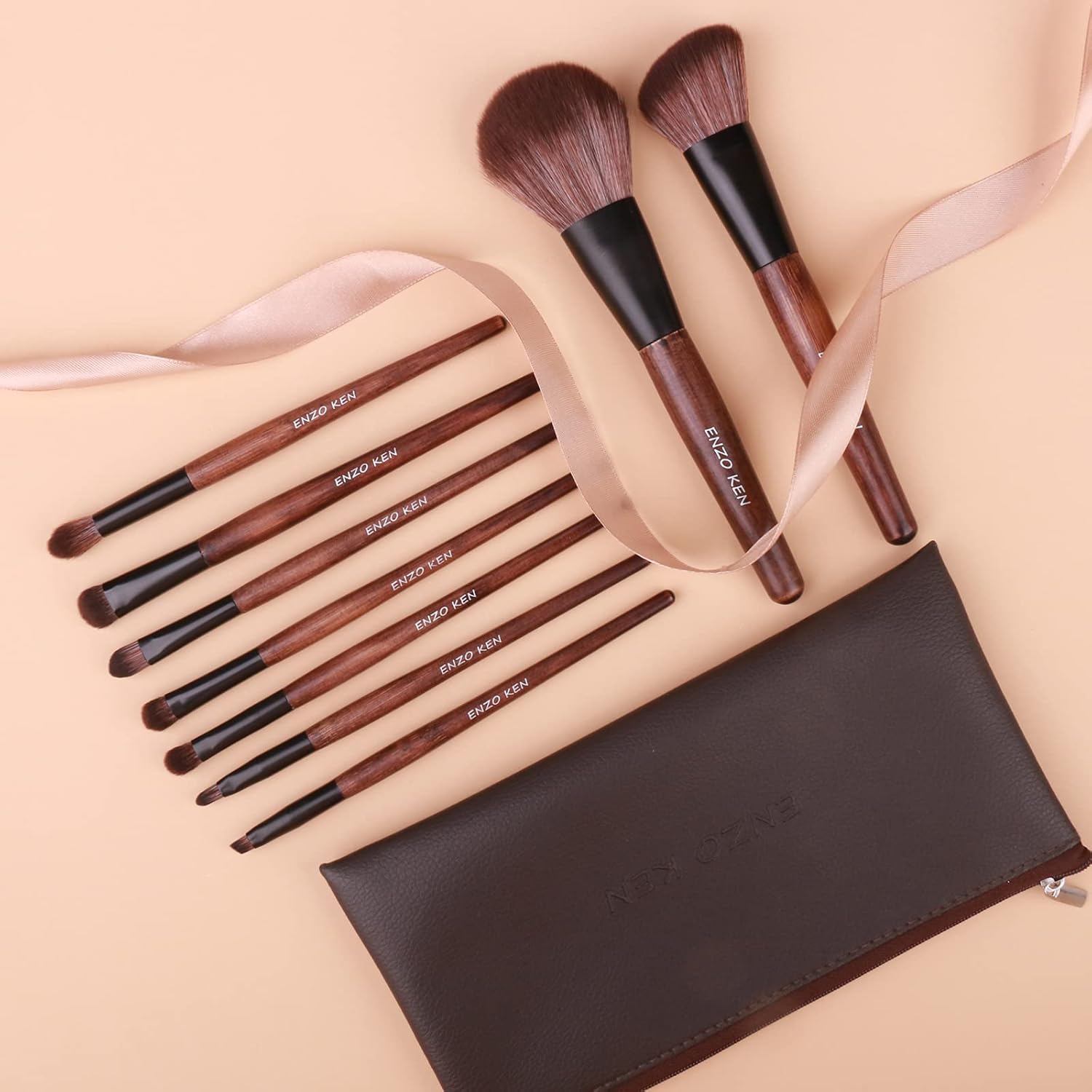 Bamboo Makeup Brushes Set Professional, Sable Makeup Brush Set with Case by Luxury ENZO KEN, Cosmetic Brushes Makeup Set, Make up Brushes Set Professional, Natural Hair Makeup Brush Set Professional. - Image 6