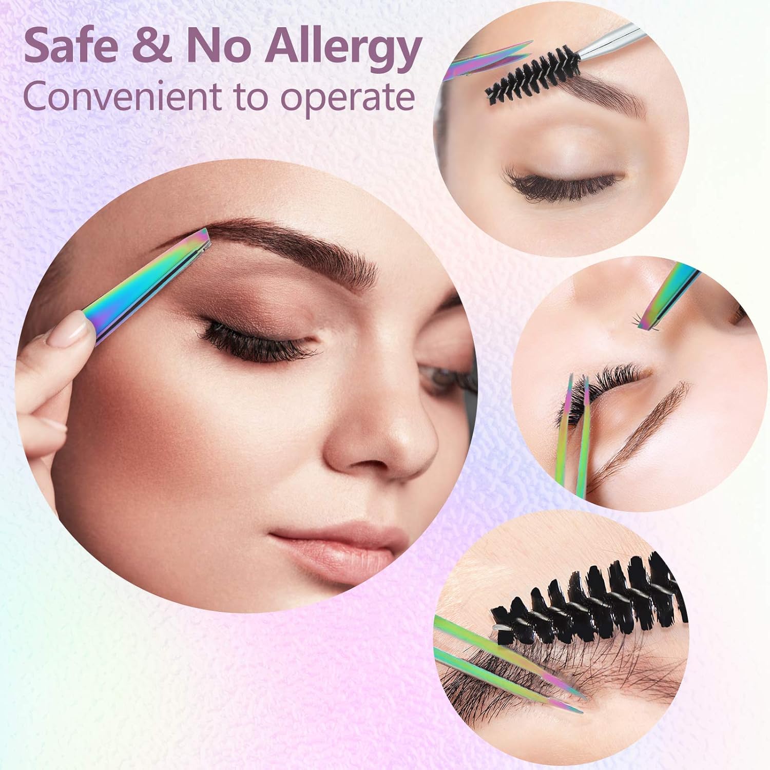 Honoson 6-Piece Rainbow Eyebrow Tweezers Set with Precision Scissors and Brush - Image 5