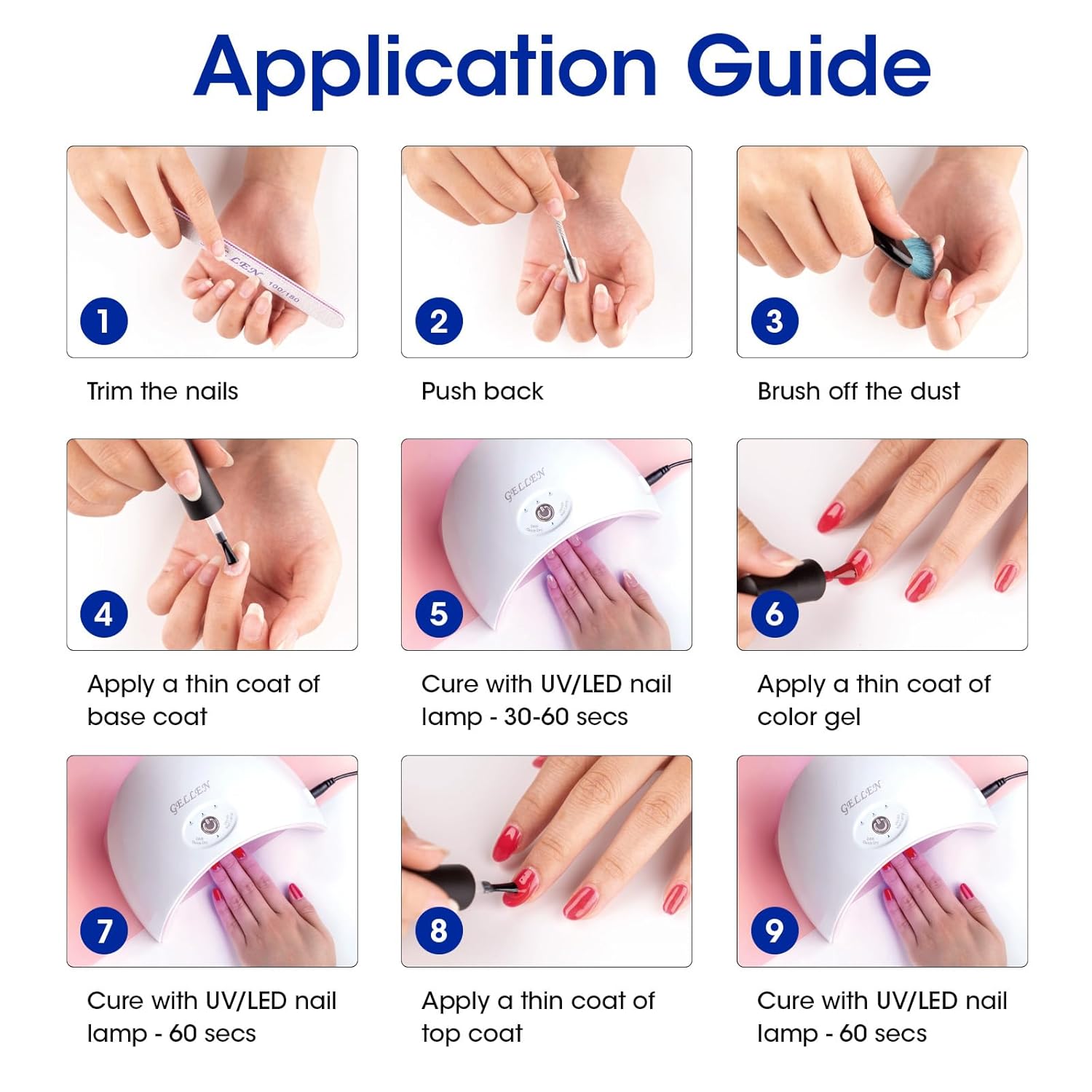 GELLEN Blue Gel Nail Polish, Summer Gel Polish Royal Navy Cobalt Light Baby Blue Glitter White 6 Colors Set, No Wipe Soak Off UV Gel for Girls Women Manicure Home Salon Summer Winter Christmas - Image 6