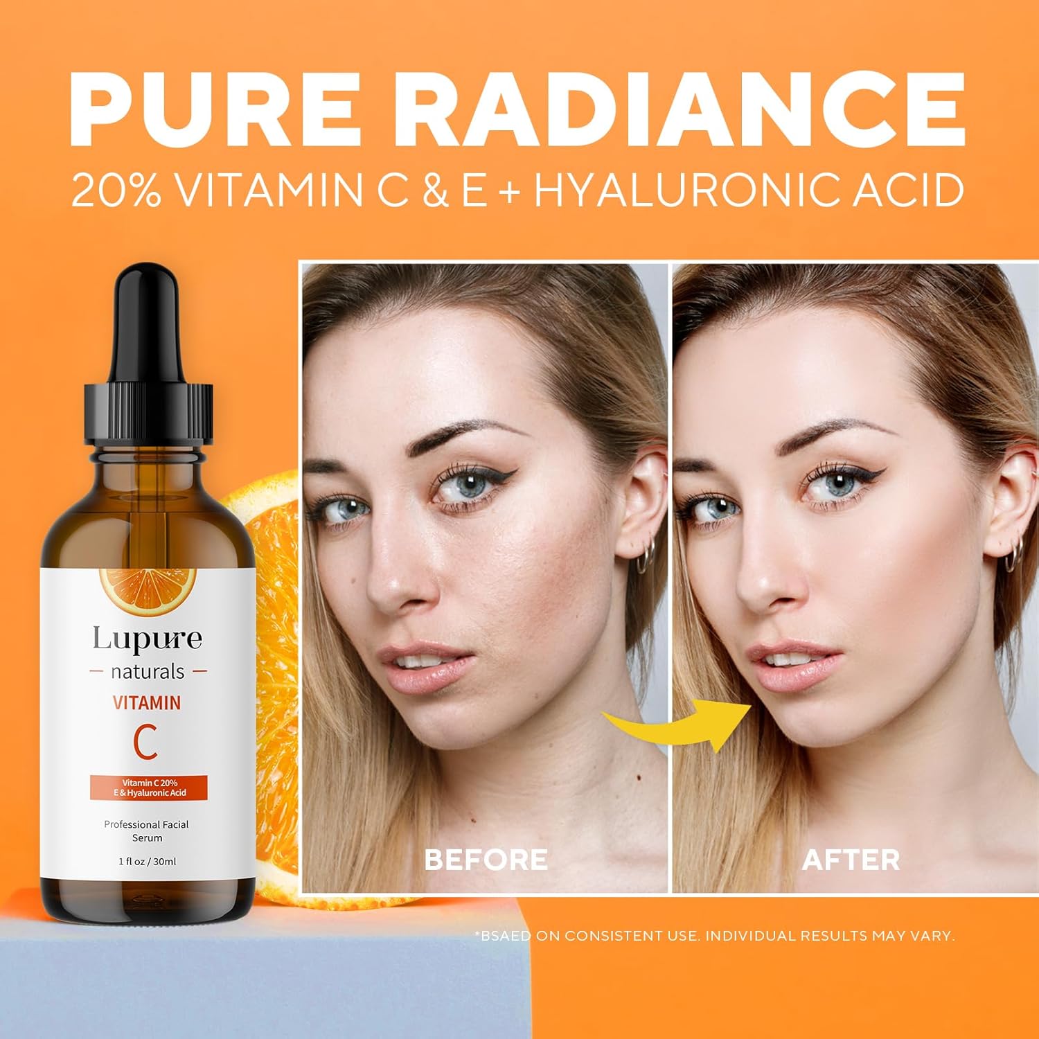 Brightening Vitamin C Face Serum 20% with Hyaluronic Acid & Vitamin E for Anti-Aging, 1 Fl Oz - Image 4