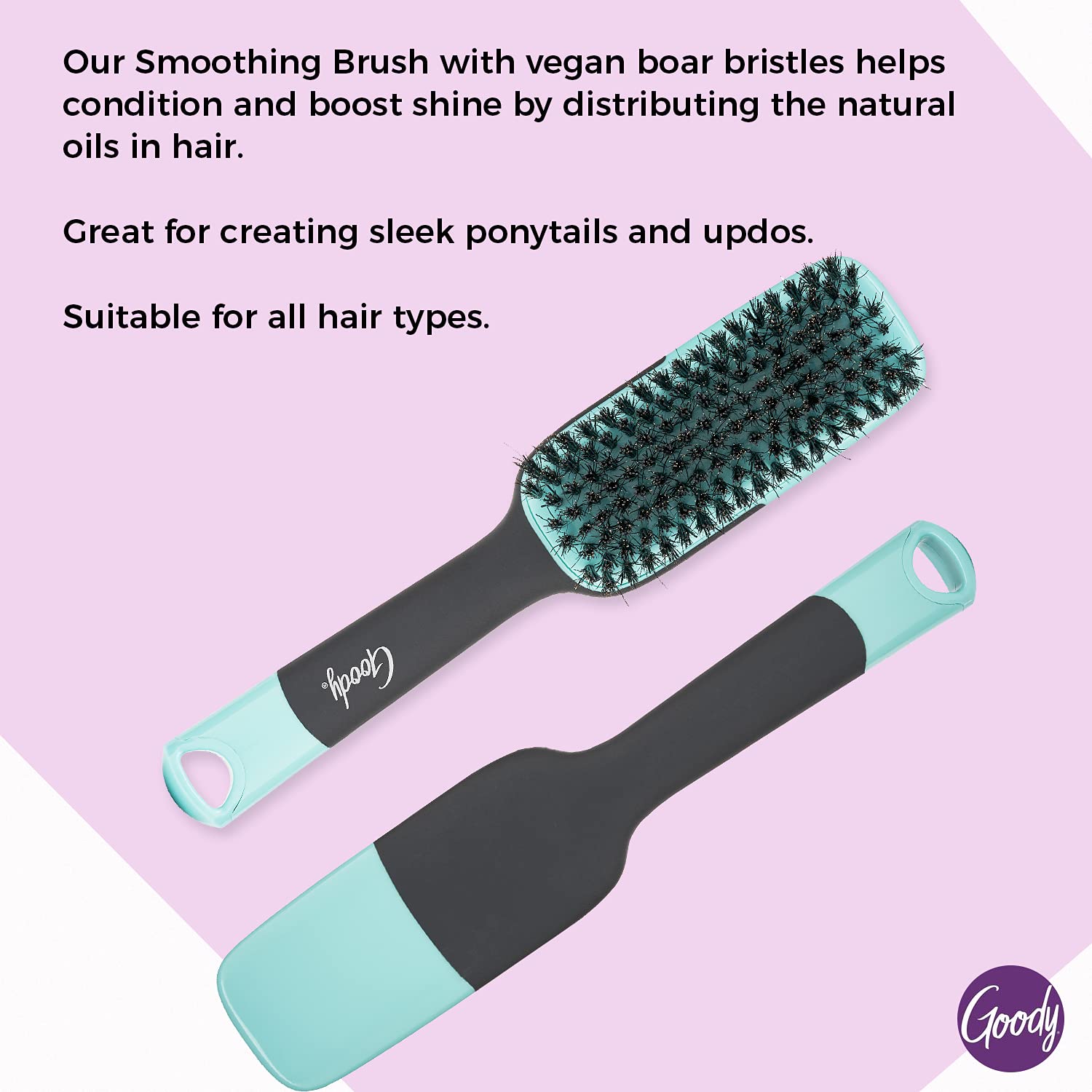 Goody x Total Texture Smoothing Brush - Vegan Boar Bristles Help Condition and Smooths Hair Cuticles for Enhanced Shine Shine - For Natural and Textured Hair - Non-Slip Grip - Image 3