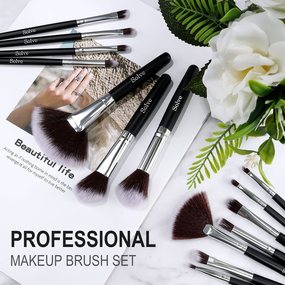 Makeup Brush Set, SOLVE 32 Pieces Professional Makeup Brushes Wooden Handle Cosmetics Brushes Foundation Concealer Powder Face Eye Make up Brushes Kit, Black - Image 8