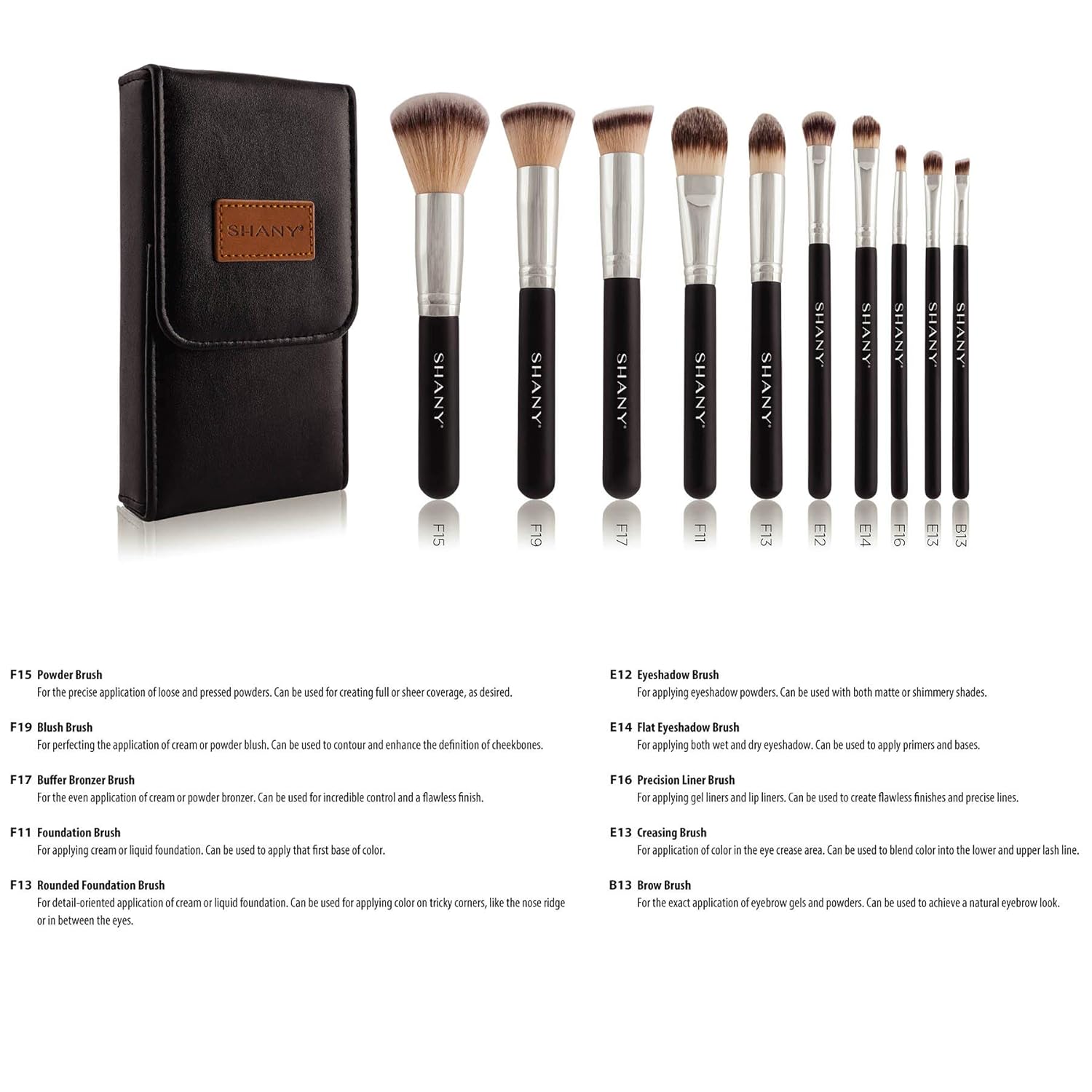 SHANY Makeup Brushes Black OMBRE Pro 10 Piece Essential Professional Makeup Brush Set - Foundation Powder Concealers Eye Shadow Brushes with Black Makeup Brush Travel Case - 10PC - Image 6