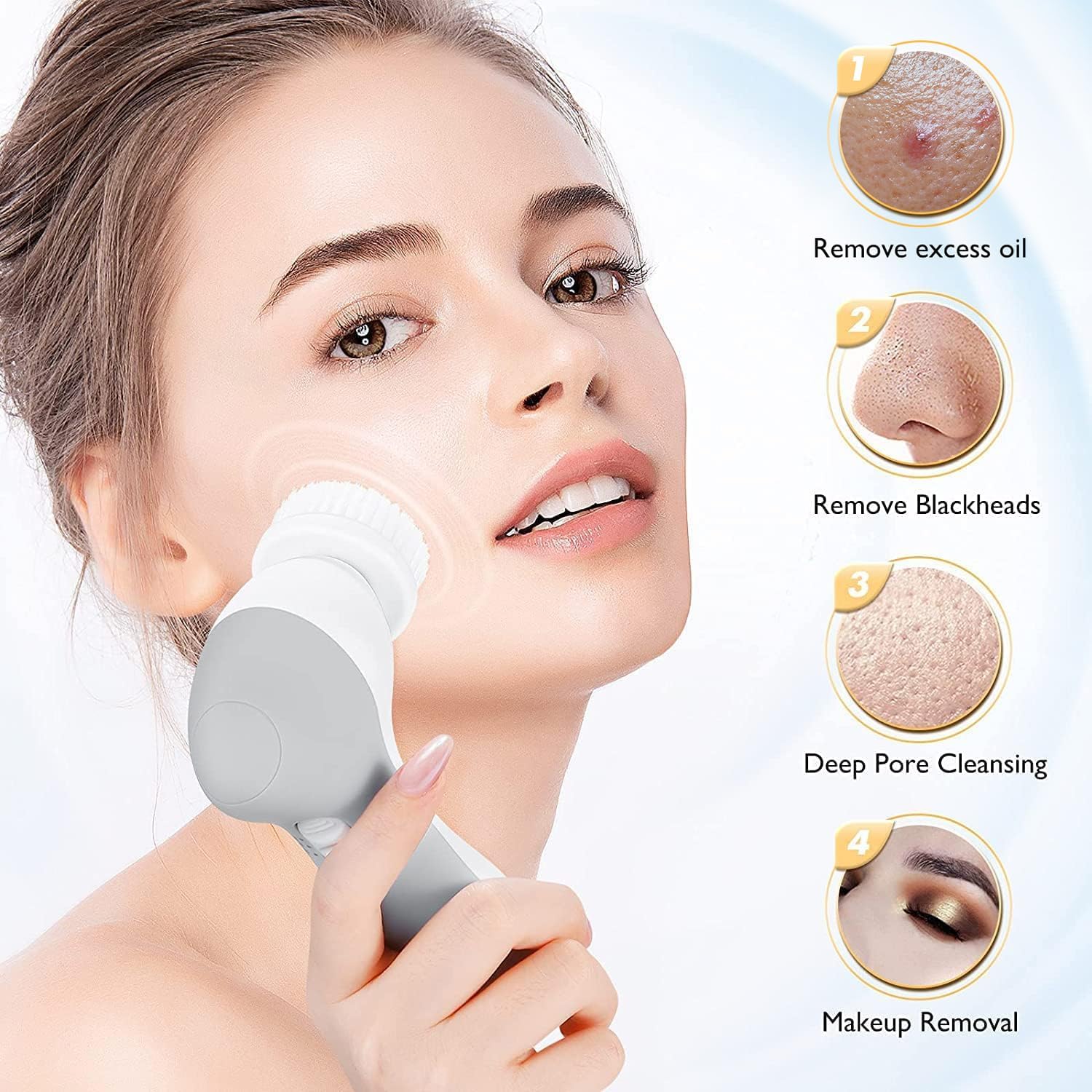 COSLUS 7-in-1 Waterproof Silicone Facial Cleansing Brush Spa Device 3 Speeds - Image 6