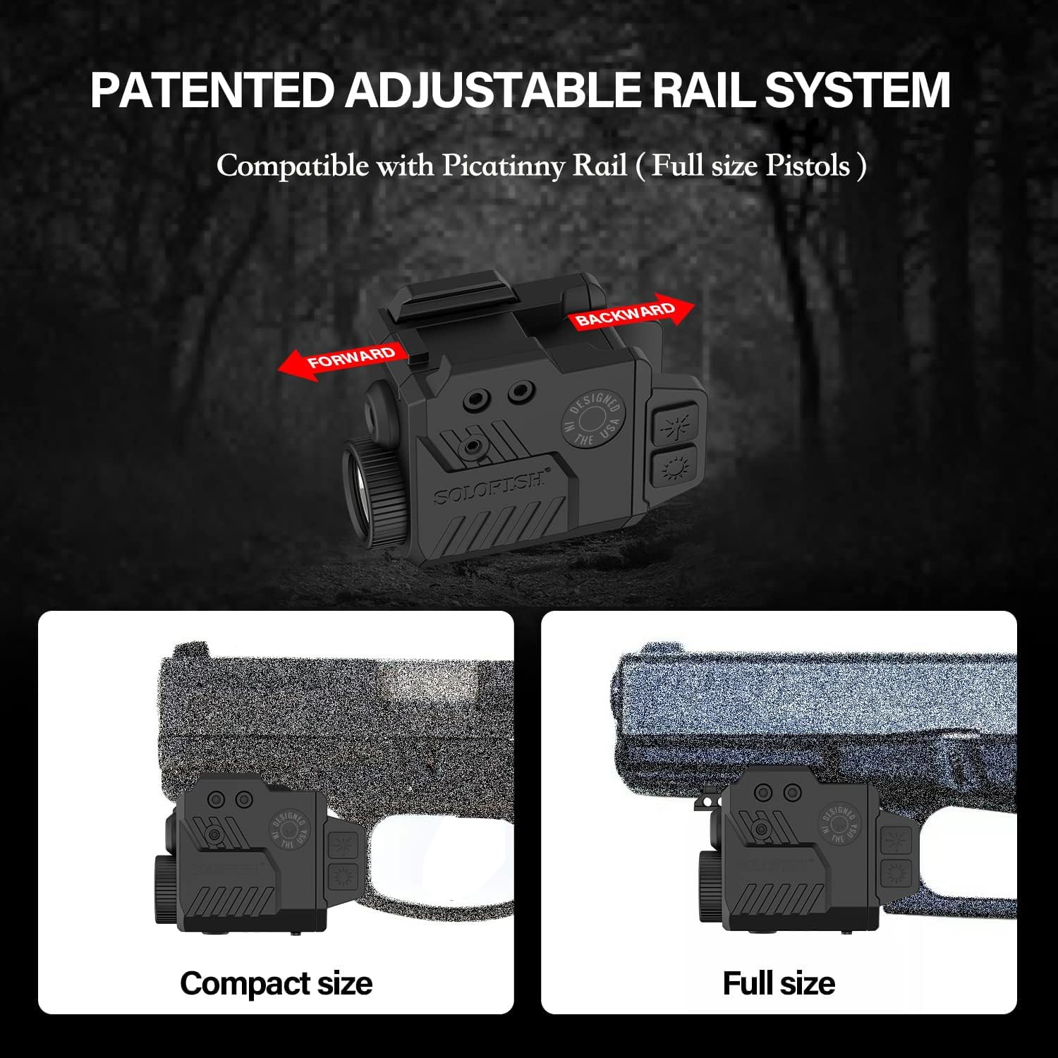 Solofish 800 Lumens Adjustable Pistol Light Laser Combo, Strobe Function Blue Laser and Tactical Light Fits for Full Size with Rail - Image 2