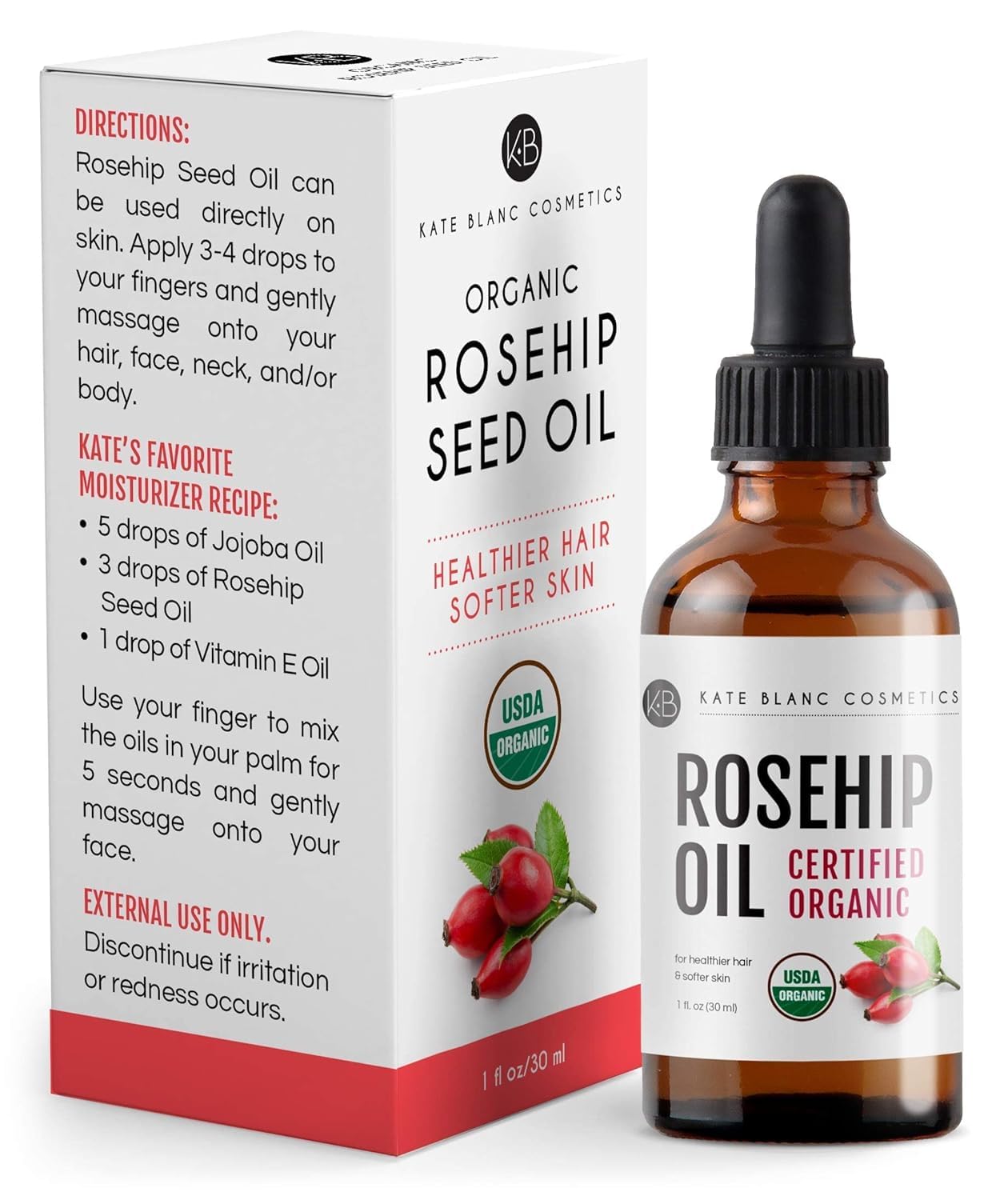 Kate Blanc Cosmetics Rosehip Oil for Face & Skin (1oz, Organic, Pure, Cold Pressed) Rosehip Seed Face Oil for Facial & Gua Sha Massage - Image 8