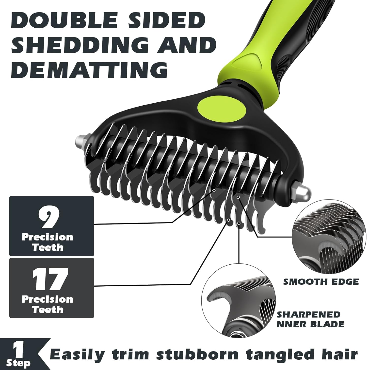 3PCS Dog Grooming Kit - Deshedding Brush, Slicker Brush, Bath Brush and Comb for Pet Supplies (Green Black) - Image 2