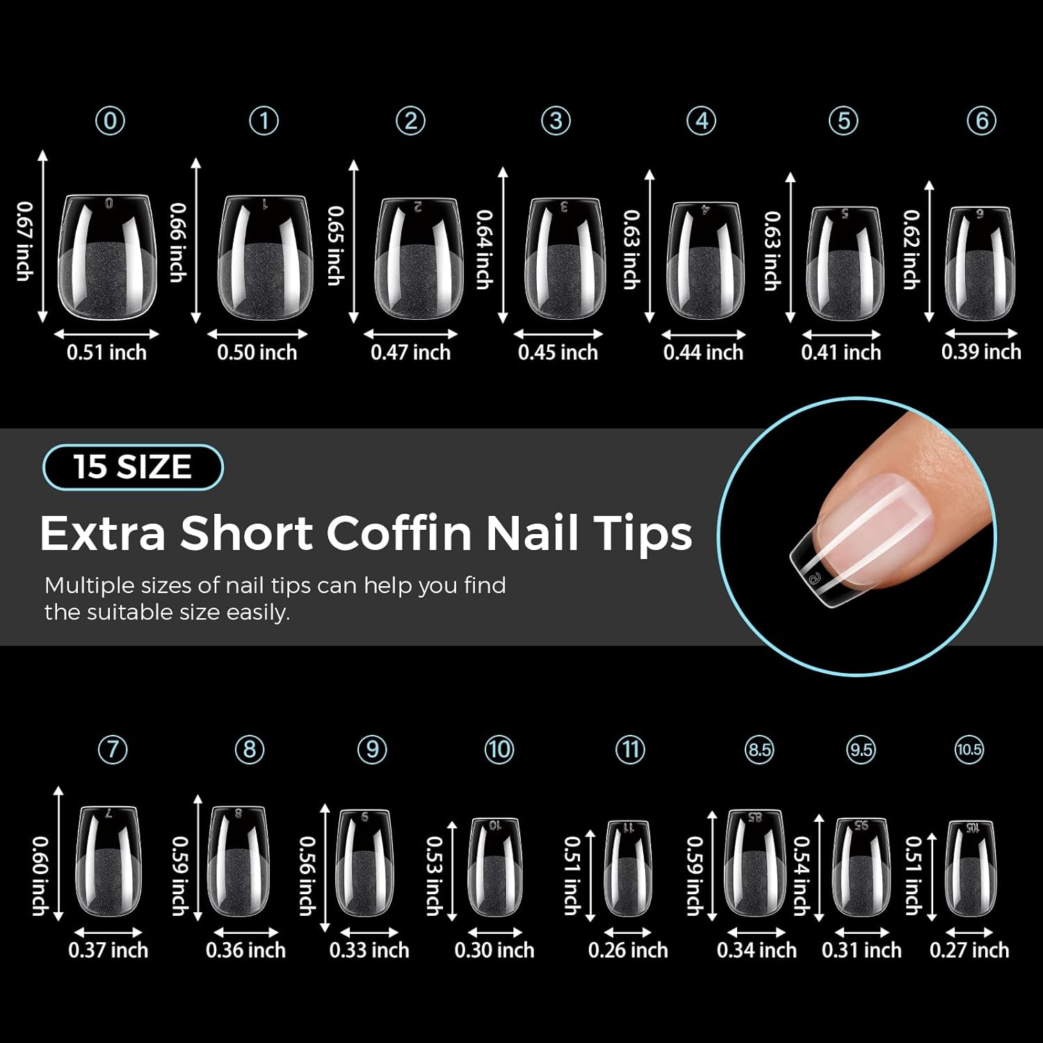 TOMICCA Clear Nail Tips Acrylic Nails 240Pcs Extra Short Coffin Acrylic Nail Kit Pre-shape Full Cover Clear Nails For Nail Extension Home DIY Salon 15 Sizes Gel Nails - Image 5
