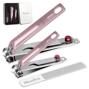 MelodySusie Nail Clippers Set, Ultra Sharp Toenail Clippers with Glass Nail File, 3 in 1 Stainless Steel Nail Clippers for Men Women, Fingernail Clipper Nail Cutter Manicure Set, Pink