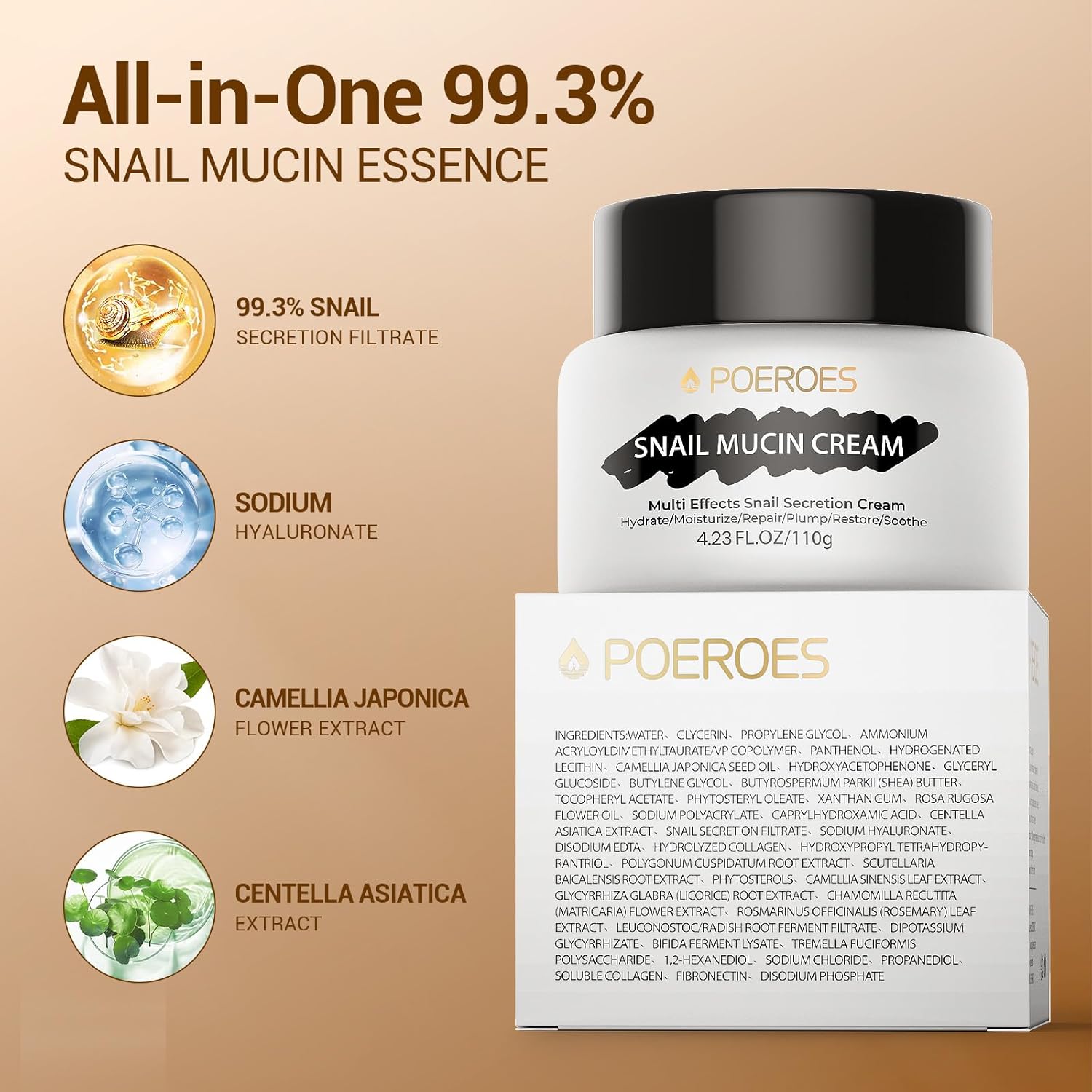 Pure Snail Mucin 99.3% Moisturizer Face Cream 4.23 Fl Oz for Dry Sensitive Acne-Prone Skin - Image 3