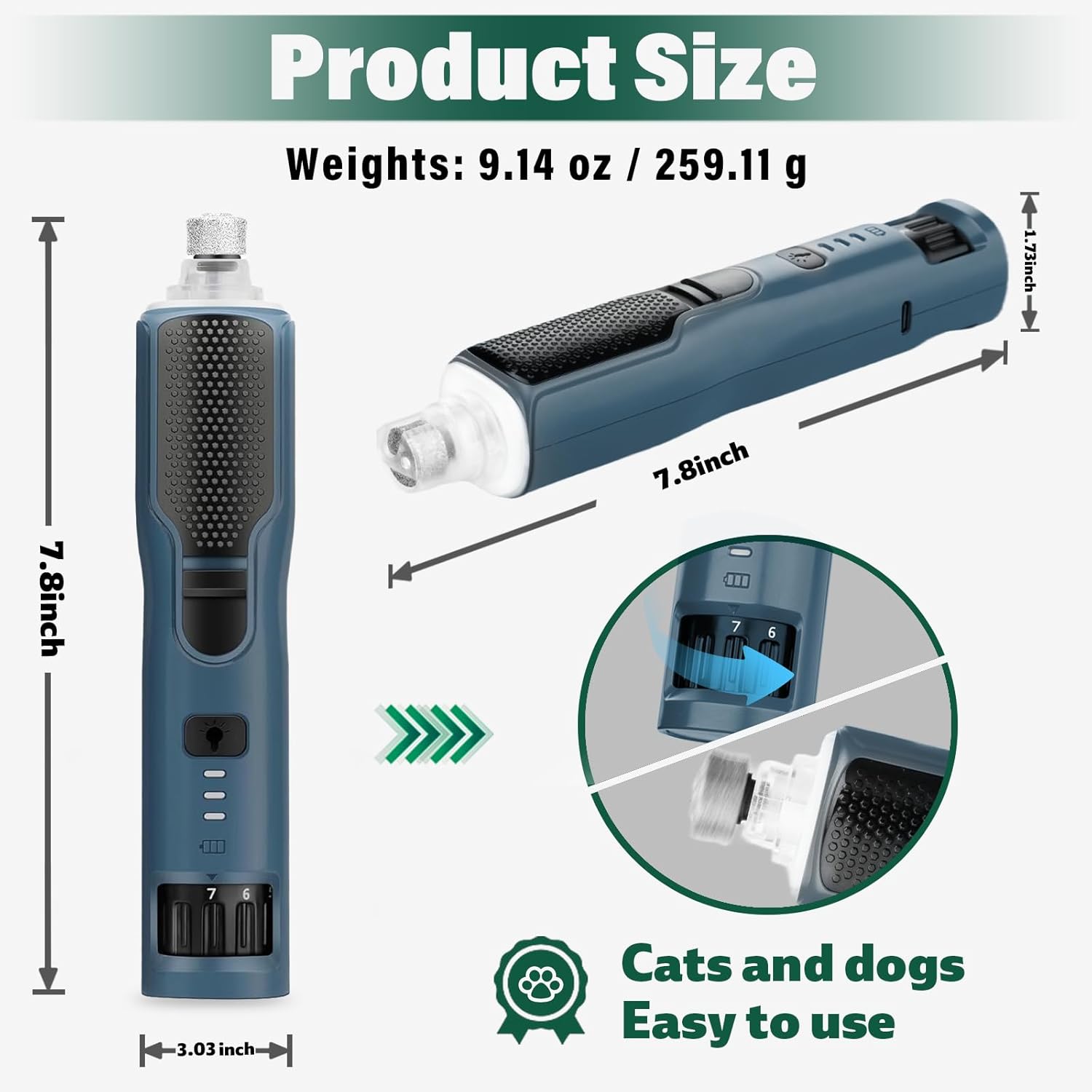 7-Speed 360° LED Strong Light Dog Nail Grinder Quiet Cat Nail Grinder Dog Nail Trimmers for Large Medium Small Dogs Cats Pets Claw Trimmer Quick Dog Nail Clipper - Image 8