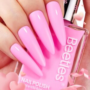 Beetles Pink Nail Polish 1Pcs 15ml Hot Pink Color: Quick Drying & Long Lasting Bonbon Candy Nail Lacquer Art Effect for Salon-Quality Results Nail Art Design Gift for Women