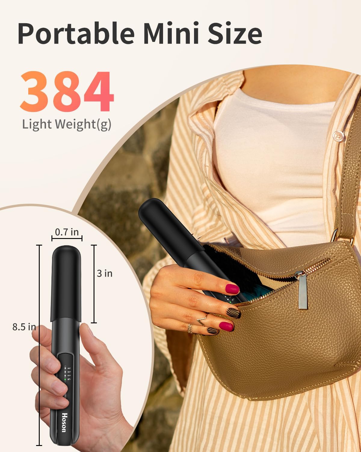 Hoson Cordless Hair Straightener,Portable Mini Flat Iron Travel for Bangs,Short Hair,USB-C Rechargeable Wireless Curling Iron and Curler 2 in 1(Black),for Touch Ups - Image 3