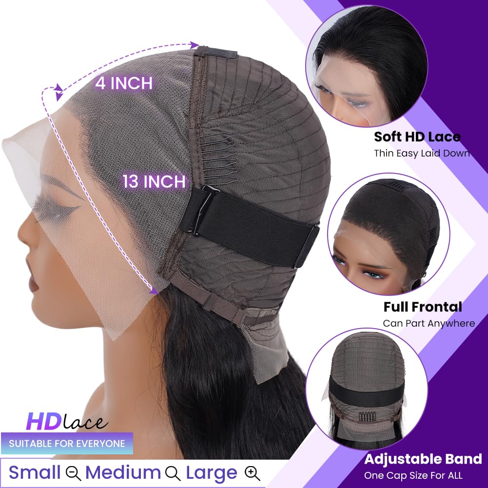 Bob Wig Human Hair 13X4 Lace Front Wigs Human Hair 150% Density Short Straight Frontal Bob Wig HD Transparent Lace Frontal wigs Pre Plucked for Women Glueless Wigs With Baby Hair Natural black 10 Inch - Image 4