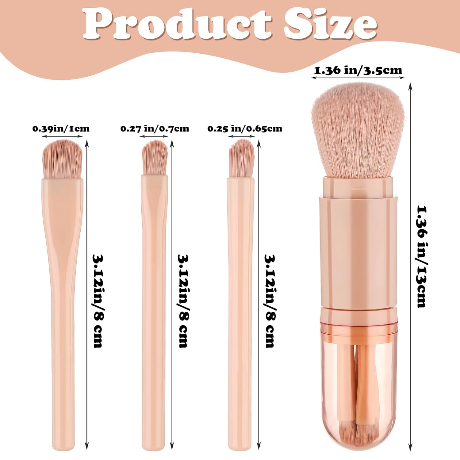 4 In 1 Travel Makeup Brushes Set Mini Cute Makeup Brush Retractable Professional Foundation Brush Make Up Holder Tool Portable Cosmetics Accessories for Powder Eye Shadow Facial Contour - Image 2