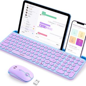 seenda Bluetooth Keyboard and Mouse for iPad, CTU-301 Multi-Device Bluetooth + 2.4G Wireless Keyboard Mouse with Tablet Holder for MacBook/Windows Computer, iOS/Andriod Tablet Phone, Blue & Purple