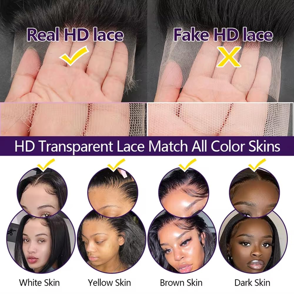 13x6 Deep Wave Lace Front Wigs - Human Hair Glueless Wigs - 200% Density HD Lace Front Wigs - Pre Plucked with Baby Hair - Wet and Wavy - Natural Black (30 Inch) - Image 6
