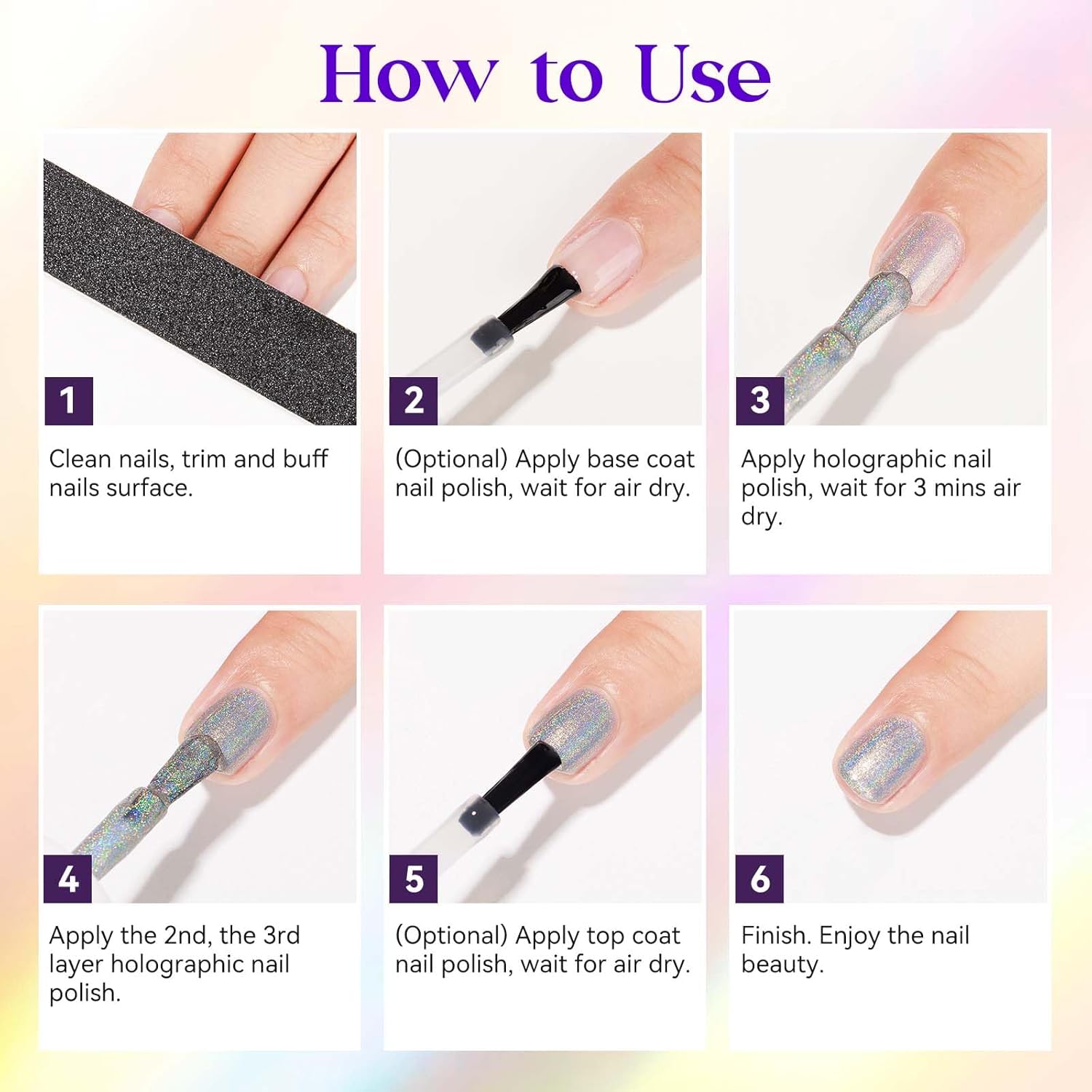 MIZHSE Holographic Nail Polish, Silver Glitter Nail Polish Air Dry Fast, 15 ml 0.5 fl oz High Glossy Shiny Nail Pigment Oil-based Laser Iridescent Nail Lacquer Chrome Halo Nail Art Salon Manicure Home - Image 8