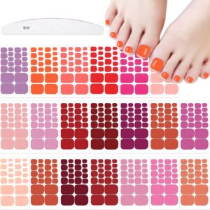 JERCLITY 440 Pieces 20 Sheets Toe Nail Stickers Full Nail Wraps Pink Red Solid Color Toenail Polish Strips for Women Girls Kids Self-Adhesive Toe Stickers Polish Gel Toenails Sticker