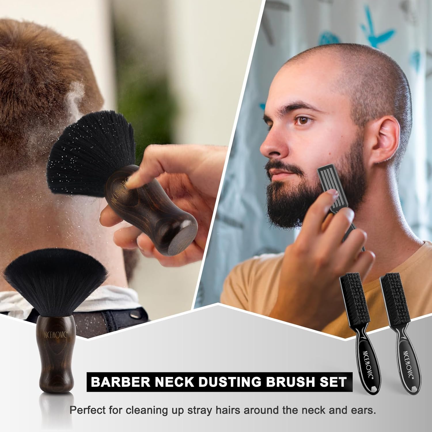 NICEMOVIC 3 IN 1 Barber Neck Duster Brush Set, Professional Barber Accessories Cleaning Supplies, Duster Nylon Brush Hair Cutting Styling Brush Tool (Brown&Black) - Image 4