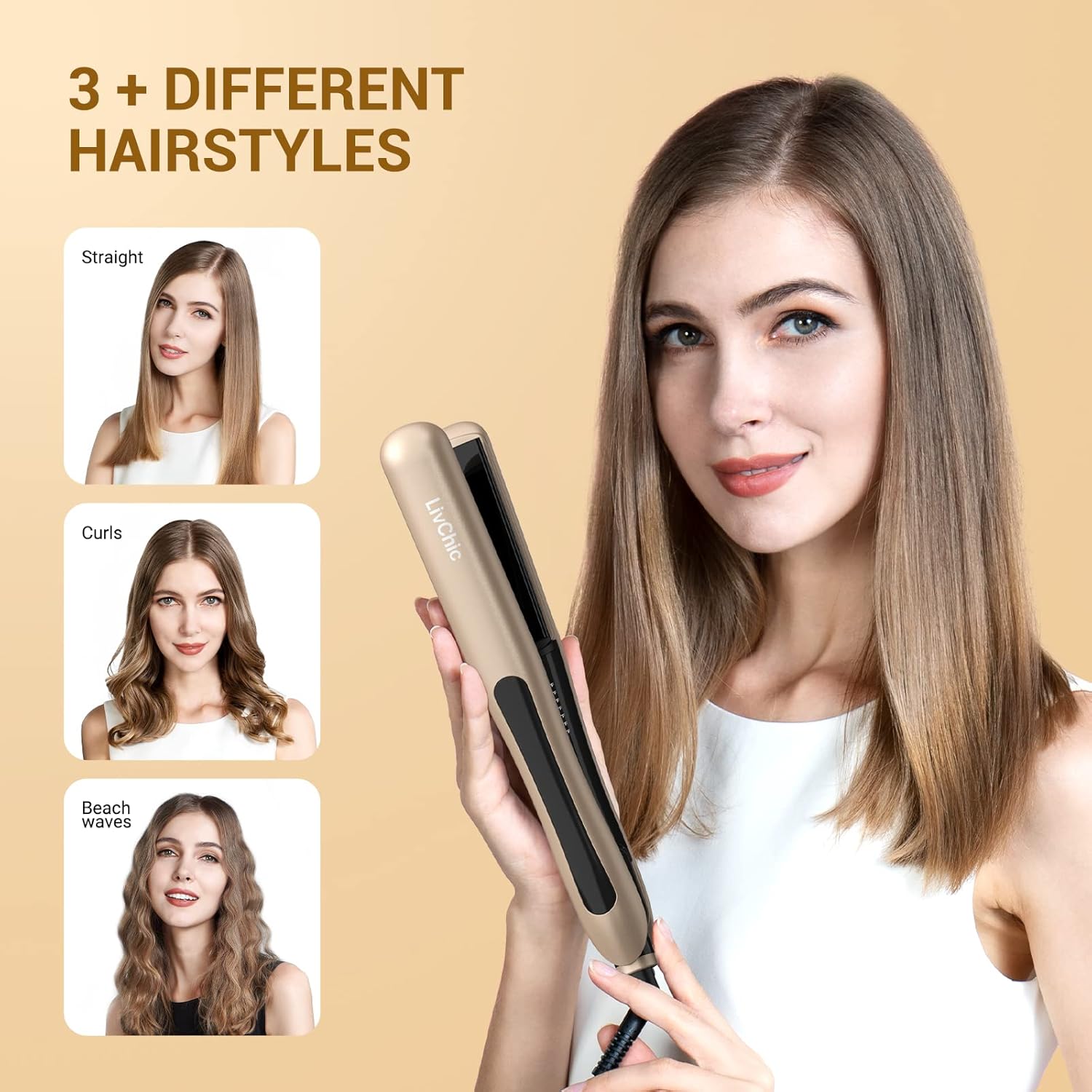 Professional Hair Straightener Ceramic Tourmaline Flat Iron Straightens and Curls 2 in 1 Adjustable Temp up to 450℉ Avoid Snagging - Image 5