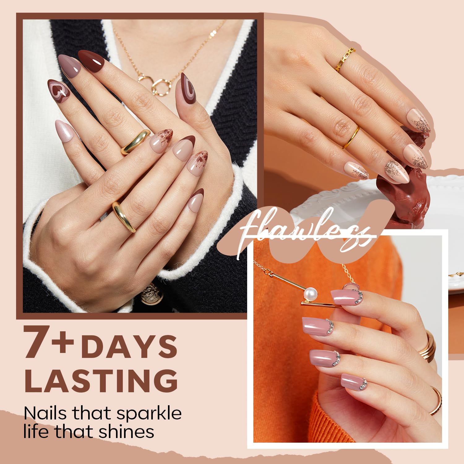modelones Nail Polish Set 6 Colors, Nude Brown Burgundy Glitter Quick Dry Mini Nail Lacquer Kit, Skin Tone Dark Red Pink Nail Art DIY Home Travel Salon Nail Art Manicure Gift for Women Girls - Image 3