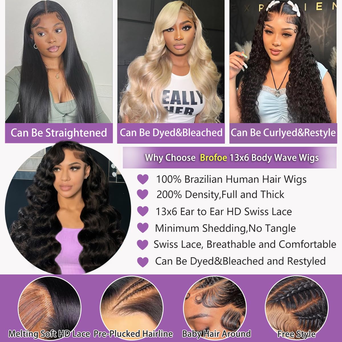 32 Inch 13x6 Lace Front Wigs Human Hair 200 Density Body Wave HD Lace Front Wigs Human Hair Pre Plucked Natural Color Glueless Wigs for Women - Image 2