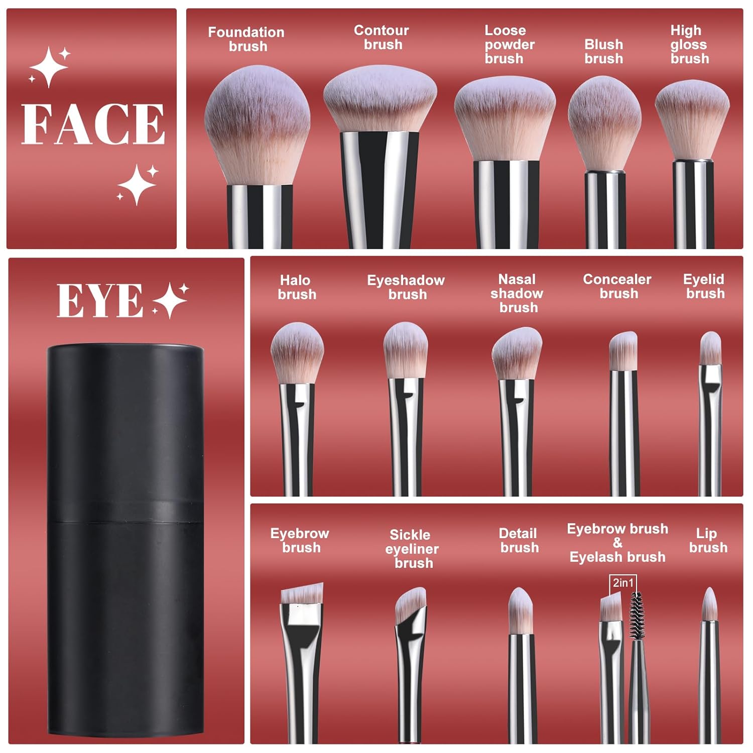 BS-MALL Makeup Brush Set Premium Synthetic Foundation Powder Concealers Eye shadows Blush Makeup Brushes with black case - Image 4
