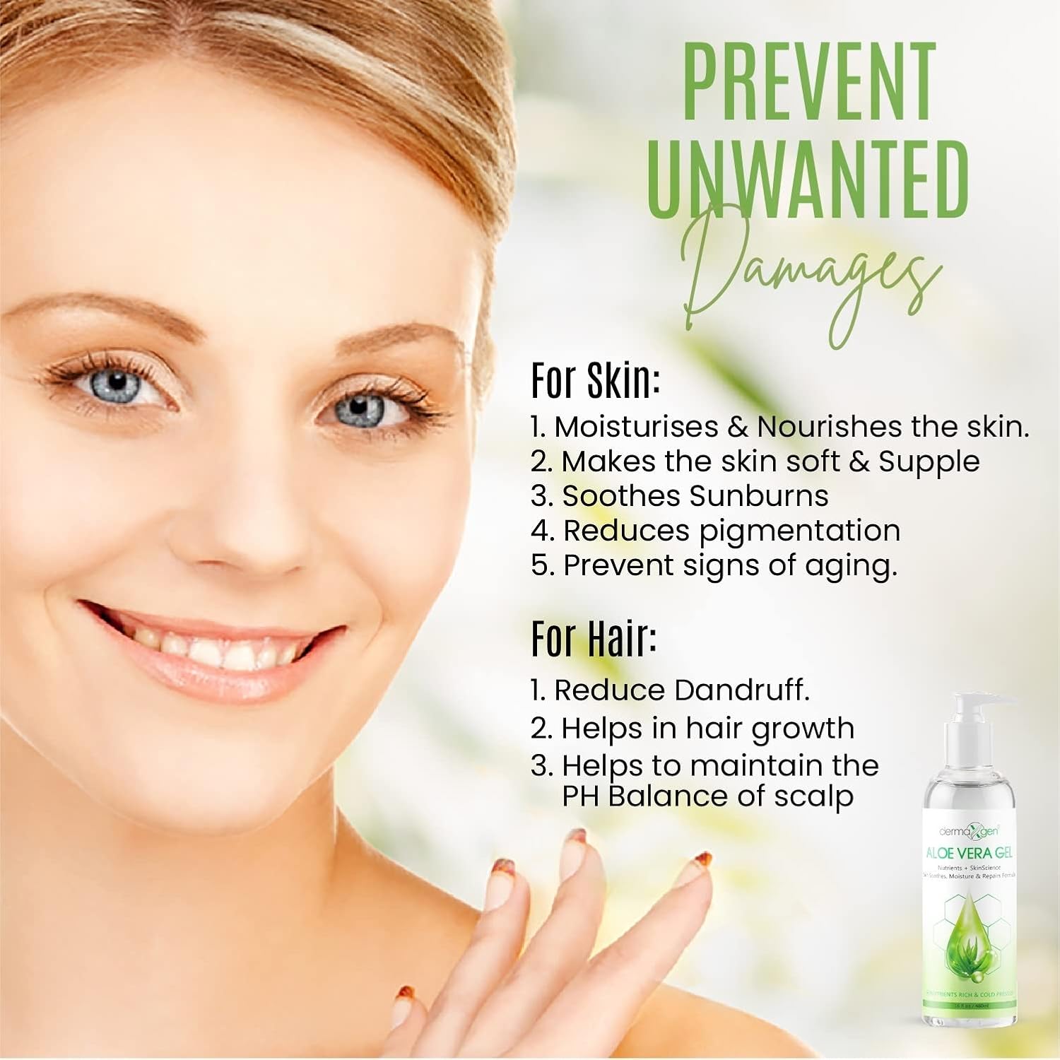 16oz Organic Aloe Vera Gel with Witch Hazel, Vitamin C, E - Soothing Moisturizer - Image 5