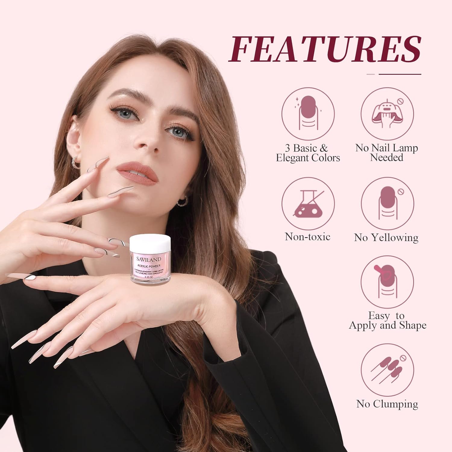 SAVILAND Acrylic Nail Kit for Beginners: White Pink Clear Acrylic Powder and Liquid Set with Nail Brush Forms Manicure Tools Kit with Everything for Beginners Home DIY Nail Art Salon - Image 5