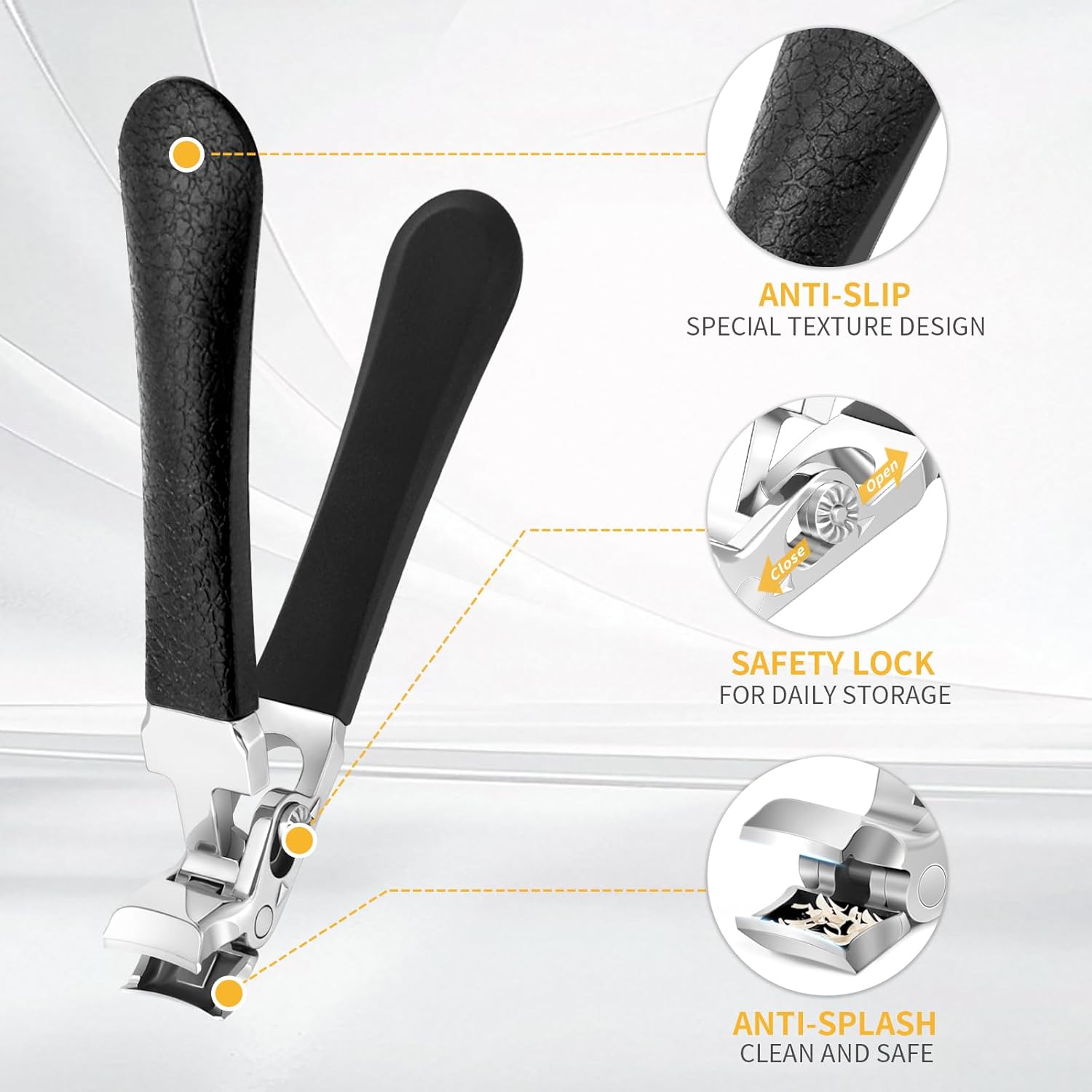 Angled Head Nail Clippers for Seniors Thick Toenails, Ergonomic Wide Jaw Large Toenail Clippers for Men Women, Ultra-Sharp and Durable Fingernail Clipper Cutter with Catcher, Black Long Handle - Image 6