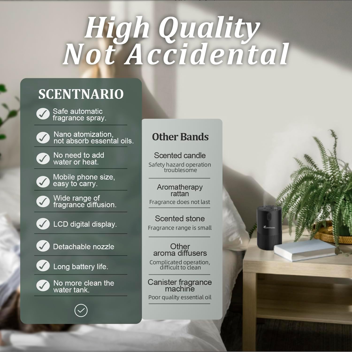 Waterless Diffuser for Essential Oil - Aroma Diffuser for Home with Battery Indicator, Portable Smart Scent Air Machine 1/2/3 & Continuous Mist, Timing & Auto-Off Function - Image 5