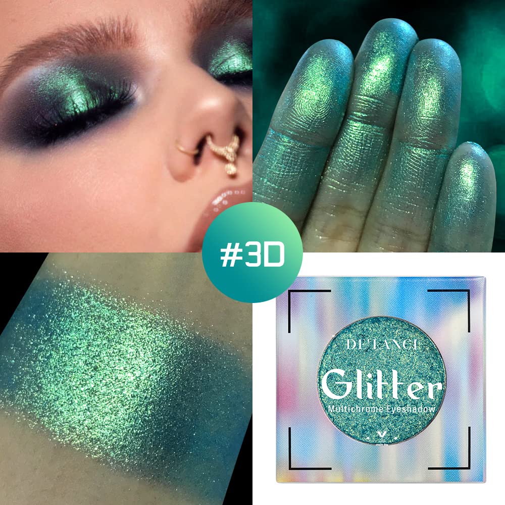 Multichrome Chameleon Green Eyeshadow Palette, Glitter Shimmer Metallic Holographic Powder, Highly Pigmented Long Lasting for Stage/Party Makeup, Bright Eyes - Image 2