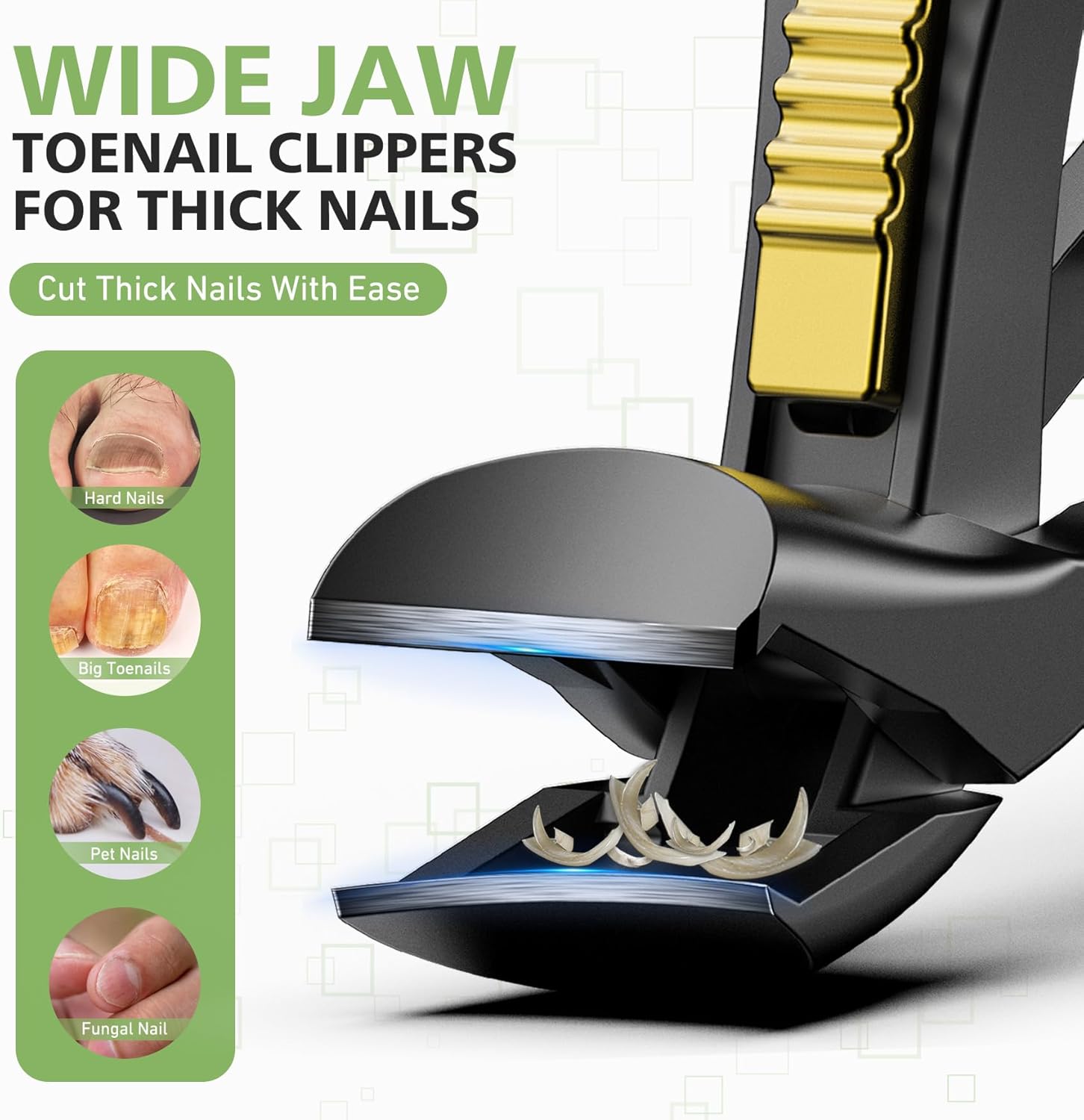 BALUCA Curved Cutting Jaw Toenail Clippers for Seniors for Thick Toenails, Ergonomic Large Toe Nail Clippers for Men, Long Handle Fingernail Clipper Cutter with Catcher - Black - Image 3