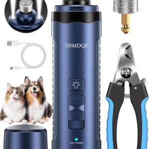 Dog Nail Grinder, Dog Nail Trimmers, and Clippers Kit with 2 LED Lights. Super Quiet Electric Pet Nail Grinder, Rechargeable, for Small, Medium, and Large Dogs & Cats, 2 Diamond Grinding Wheels.