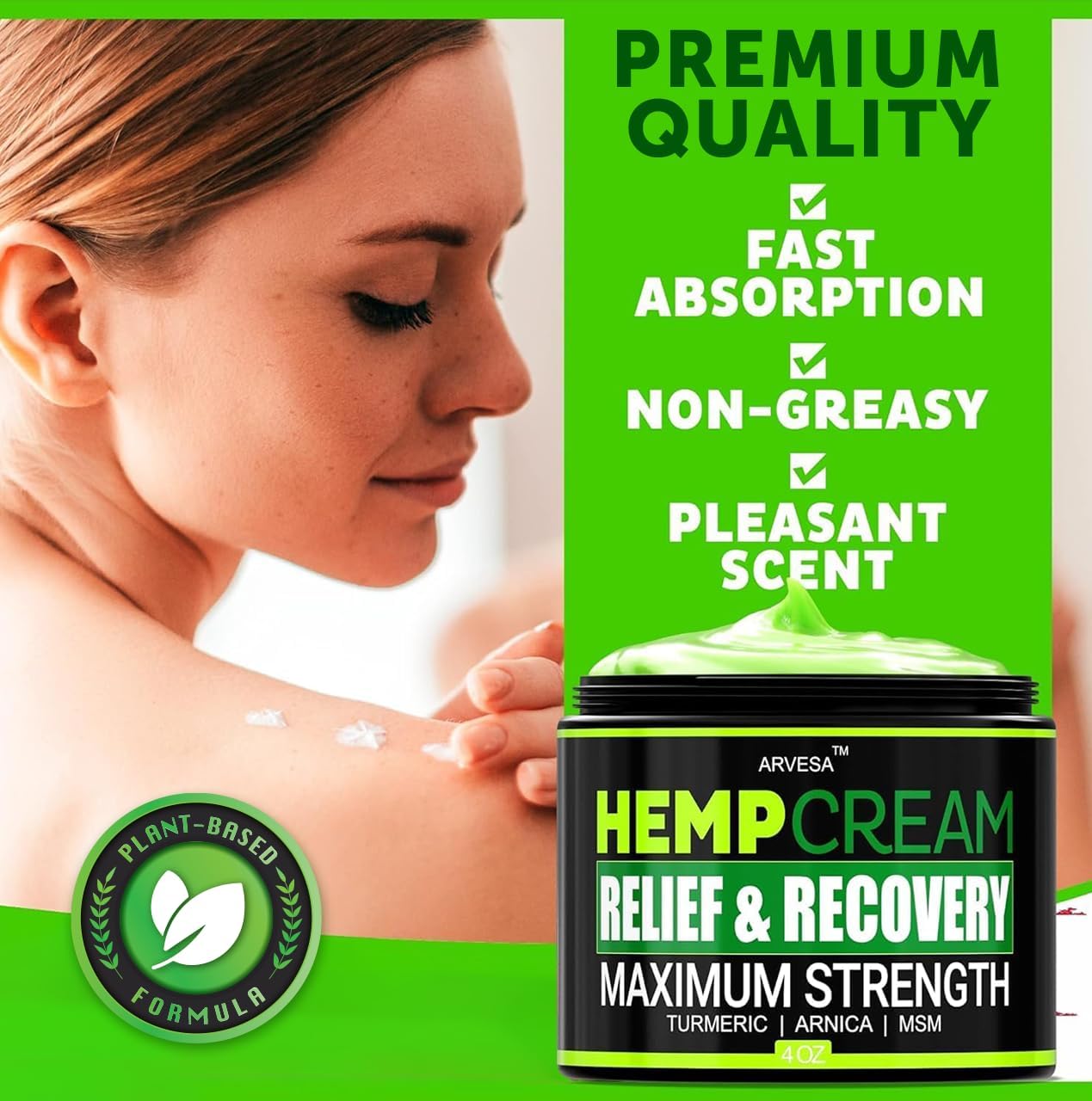 Natural Hemp Cream for Joints, Muscles, Back, Neck, Knees, Hips, Foot, Nerves, Shoulders - Maximum Strength Gel with MSM, Turmeric, Arnica, Aloe, Menthol - Natural Hemp Oil Extract Lotion - 4 fl oz - Image 5