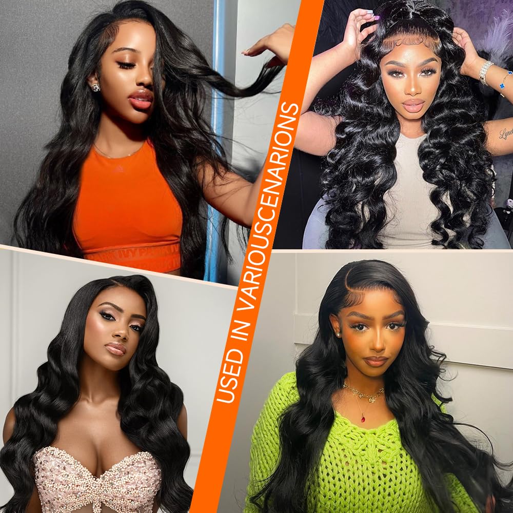 28 Inch Body Wave Lace Front Wigs Human Hair Pre Plucked 13x6 HD Lace Frontal Wigs Brazilian Virgin Human Hair 200 Density Glueless Body Wave wig with Baby Hair Natural Black - Image 4