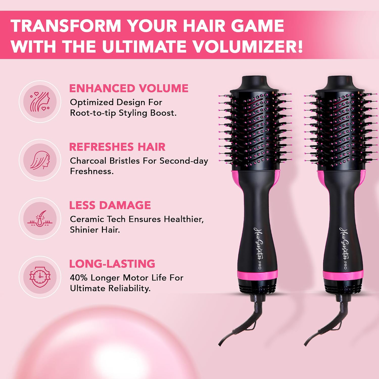 Pink 4-in-1 Ionic Ceramic Blow Dryer Brush for Fast Styling All Hair Types - Image 8