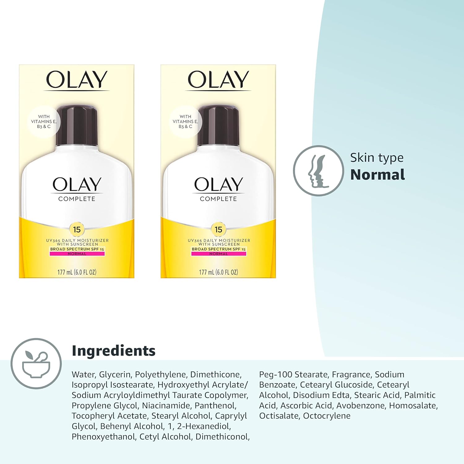 Olay Face Moisturizer Complete Lotion All Day Daily Facial Moisturizing Lotion SPF 15 for Normal Skin and Hydration, Oil-Free Non-Greasy, 6 Fl Oz (Pack of 2) - Image 9