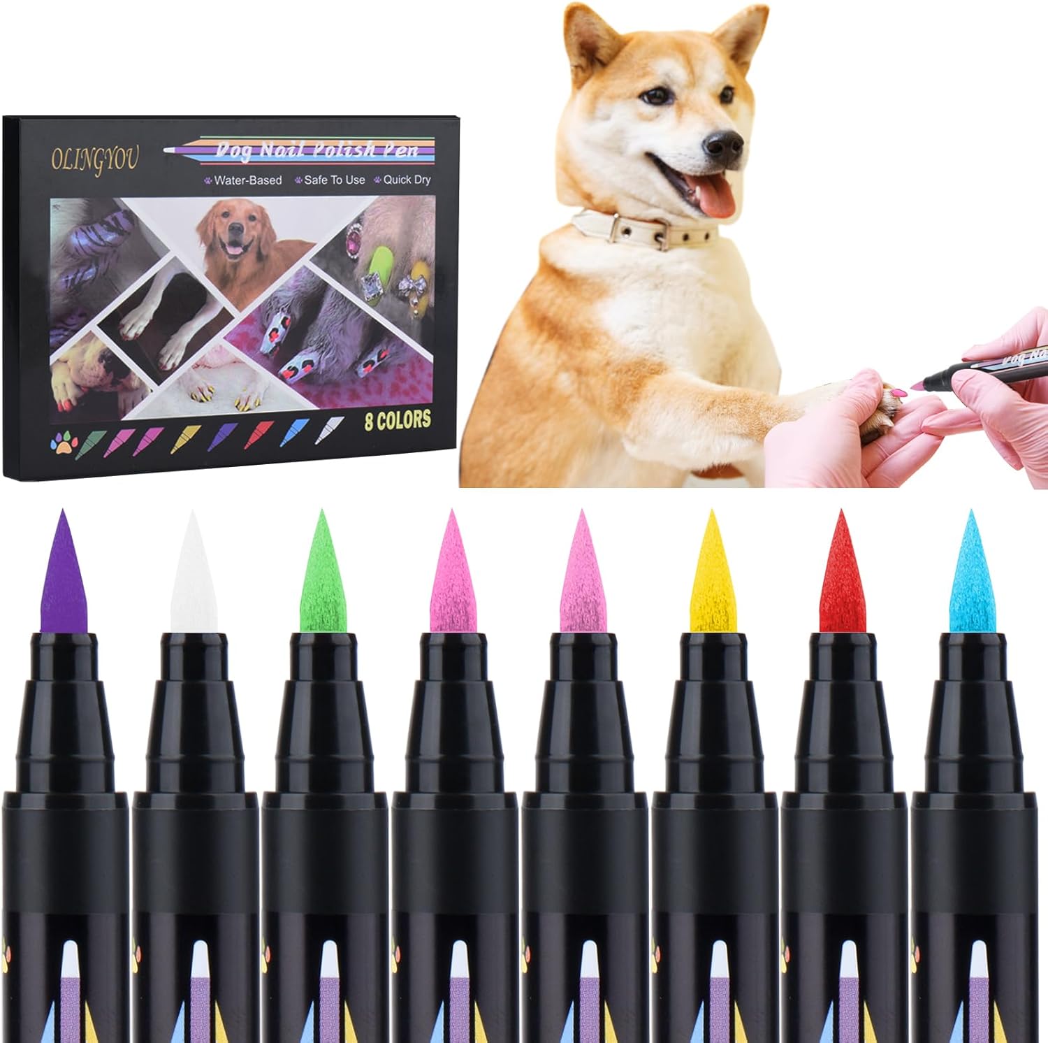 Dog Nail Polish, Dog Nail Polish Pens Quick Dry-8 Colors, Pet Nail Polish Set for Dogs, DIY Dogs Puppy Nails, Dog Safe Nail Polish Non Toxic, Odorless, Easy to Apply