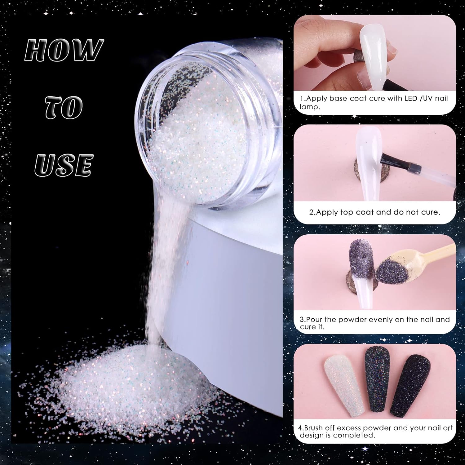 Laza White Nail Shimmer Snow Powder Diamond Dust Ultra-fine Sequins PET Flakes Pixie Sparkle Fairy Shiny Nail Art Decoration Sugar Glitter for French Manicure - Image 4
