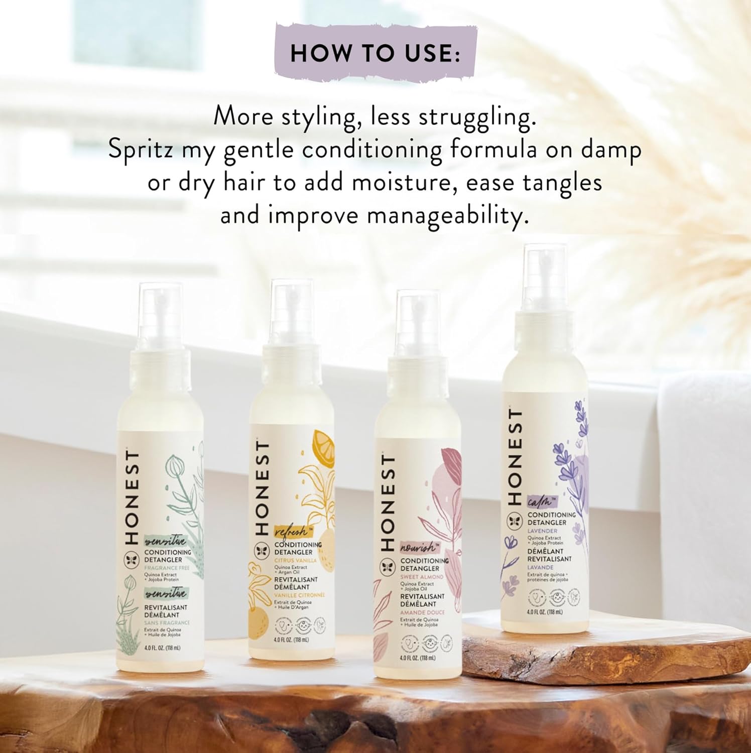 The Honest Company Fragrance Free Conditioning Hair Detangler | Leave-in Conditioner + Fortifying Spray | Tear-free + Hypoallergenic for Sensitive Skin | 4 fl oz - Image 5